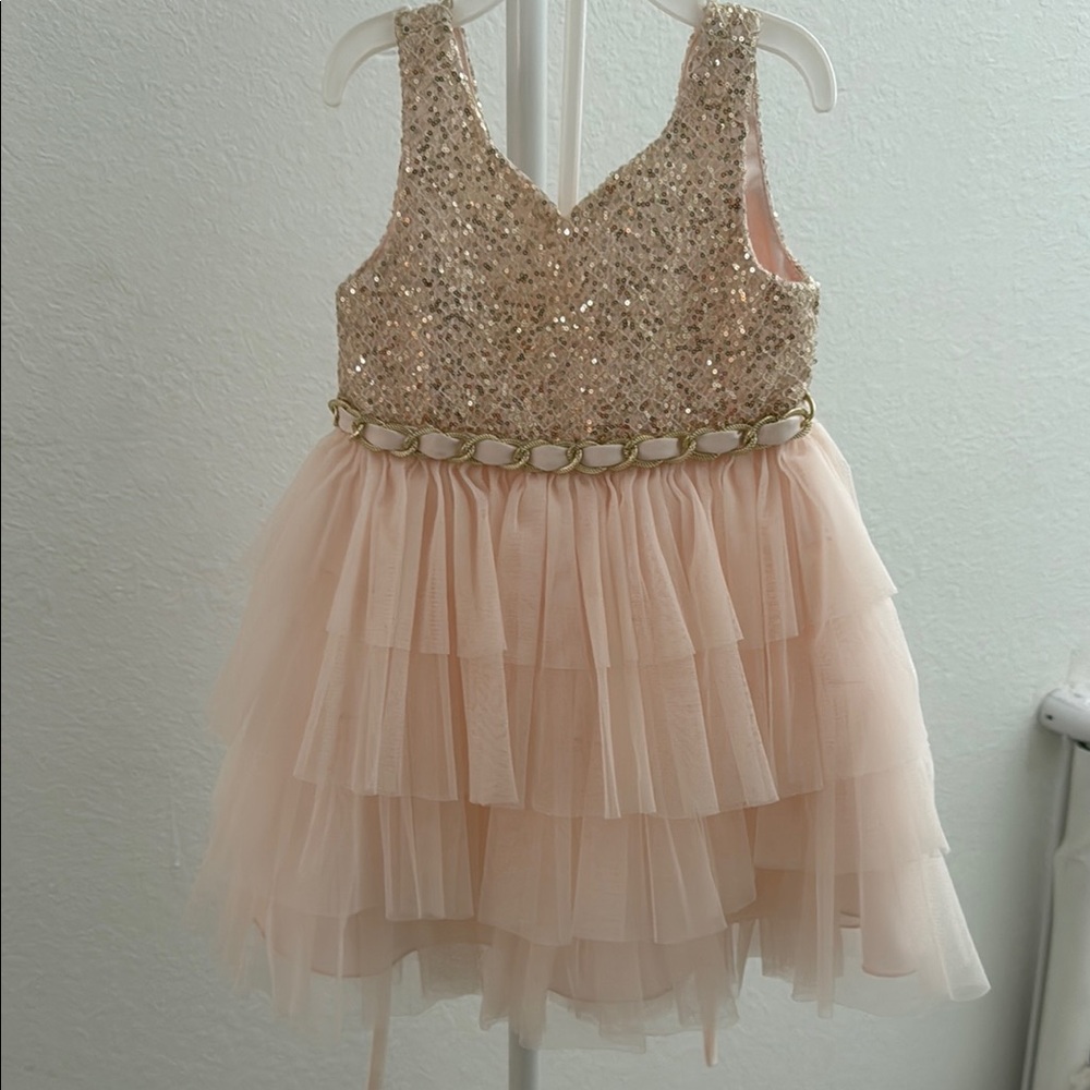 Elegant Sequin Peach Kids Dress